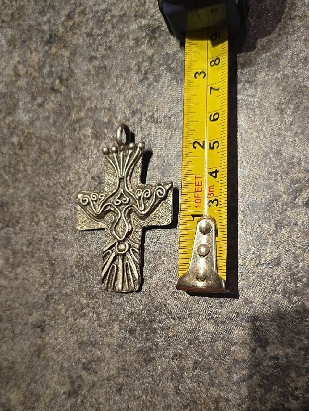 Ornate Marcie Pewter Cross Pendant with Textured Detail - Picture 7 of 8